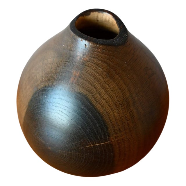 Vintage Scandinavian Turned Wooden Vase in Hazelnut Wood, Denmark, 1970s For Sale