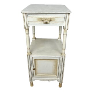 Antique French Oak Bedside Table with Marble Top For Sale