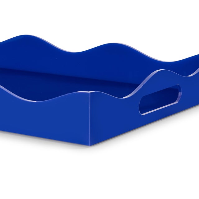 Traditional Spangle Scalloped Tray Blue For Sale - Image 3 of 9