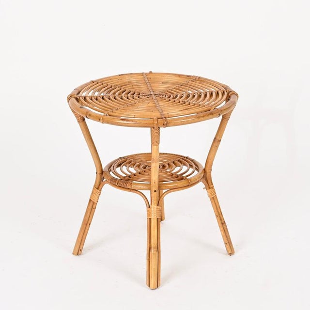Mid-Century Italian Organic Round Coffee Table in Rattan and Wicker, 1960s For Sale - Image 11 of 14