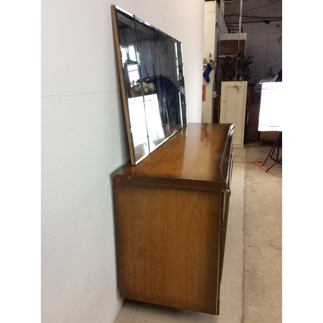 Mid Century Modern 9 Drawer Lowboy Dresser With Sled Legs and Large Mirror For Sale - Image 9 of 12