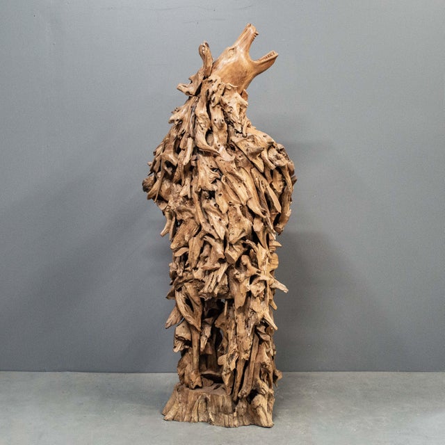 Rustic Tall Carved Reclaimed Teak Bear Sculpture For Sale - Image 3 of 11