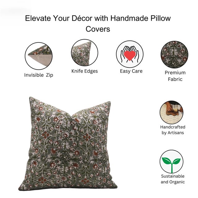 Not Yet Made - Made To Order Fabdivine Indian Block Print Cushion Cover 14x14 Inch Duck Canvas-Mahalaxmi For Sale - Image 5 of 5