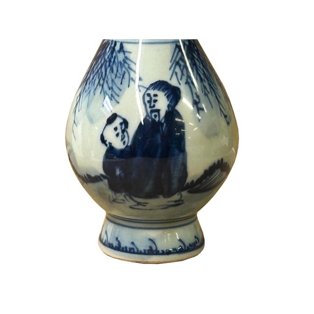 6" Oriental Blue White Scenery Graphic Small Porcelain Art Vase For Sale In San Francisco - Image 6 of 9