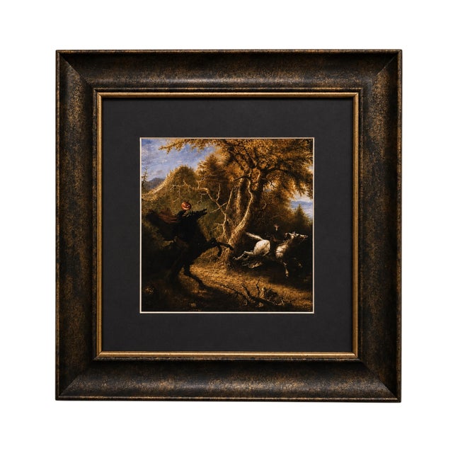 A dramatic pair of framed Halloween art prints featuring atmospheric interpretations of the legendary Headless Horseman....