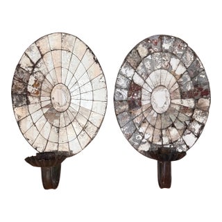 Pair of 19th Century American Convex Mirrored Candle Sconces For Sale