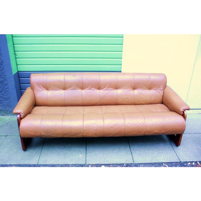 Sofa and armchair from Percival Lafer, modell: MP-185, Brasil, 60s in used condition. One spot on the leather of the back...