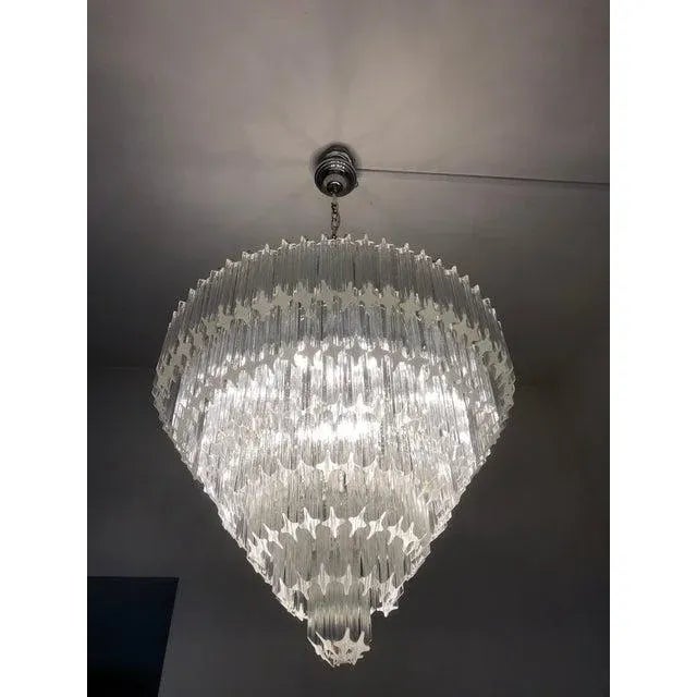 Big chandelier made with Murano Glass transparent quadriedo cut glass used like new Italian Chandelier Murano Glass...