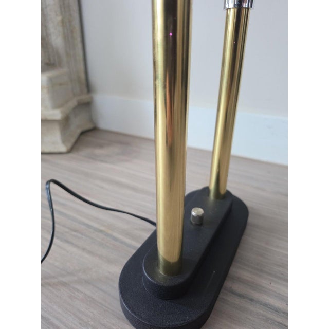 Robert Sonneman Vintage Robert Sonneman Desk Lamp Dimmable Postmodern Table Lamp Glass Shelf Brass Columns 1980s Memphis Style Lighting For Sale - Image 4 of 14