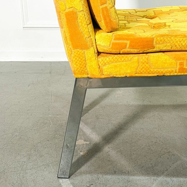 Yellow 1970's Milo Baughman Chrome Jack Lenor Larsen Dining Chairs - Set of 6 For Sale - Image 8 of 12