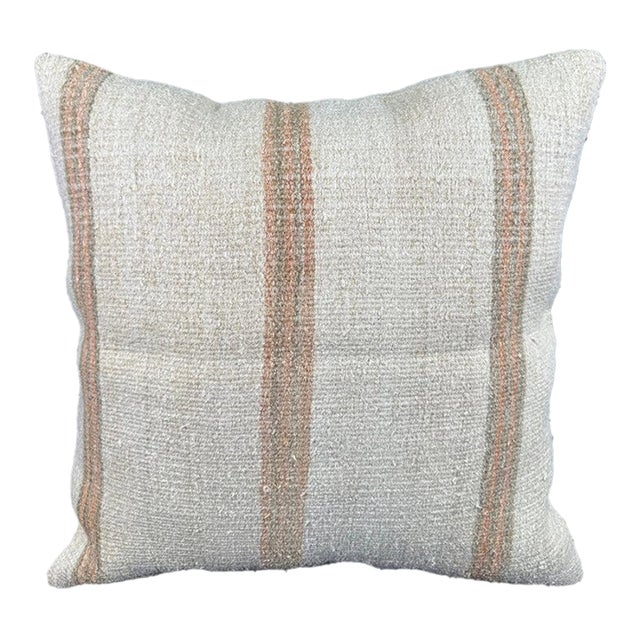 Turkish Hemp Pillow Cushion Natural Beige Rust Pillow Cushion Cover 24"x24" For Sale