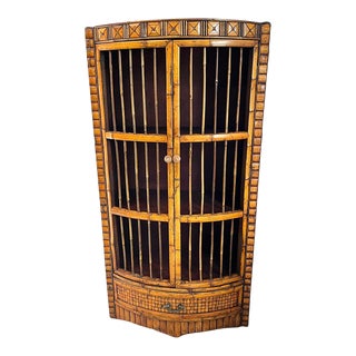 1980s Bamboo Rattan Tiki Bar Storage Cabinet For Sale