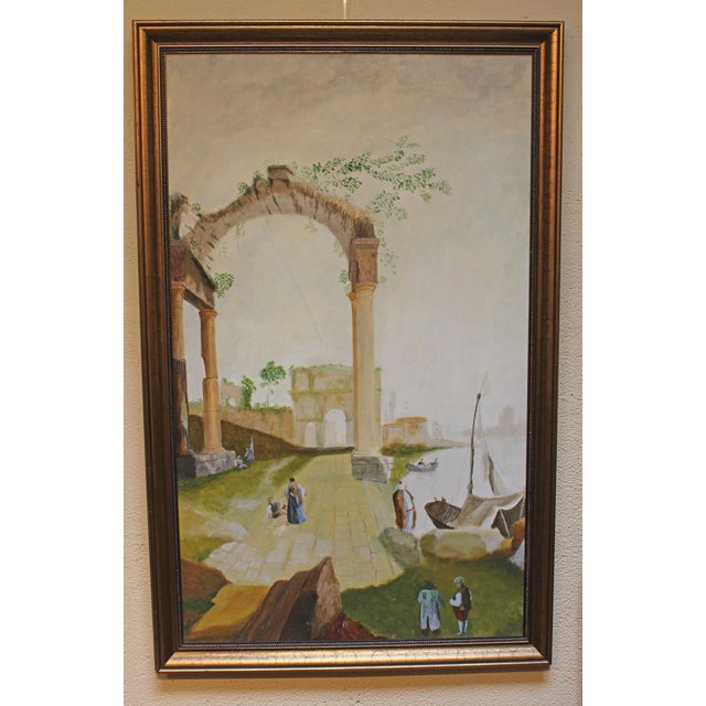 Set of three paintings of Italian architectural ruins, early-mid 20th century, European. Large size, on board. In the...