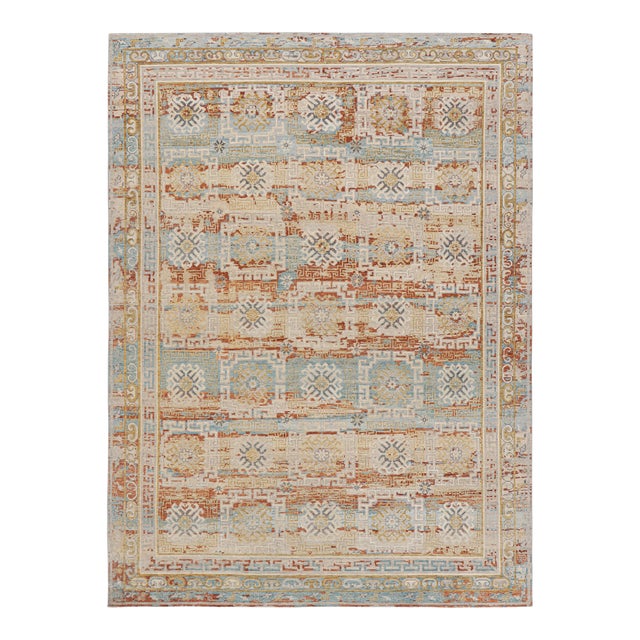Rug & Kilim’s Modern Block Print Rug with Colorful Geometric Floral Medallions - 3x5 For Sale