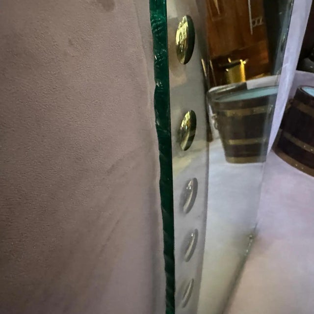 1950s Mid-Century Modern Verde Nilo Glass and Brass Wall Mirror by Cristal Arte For Sale - Image 9 of 12