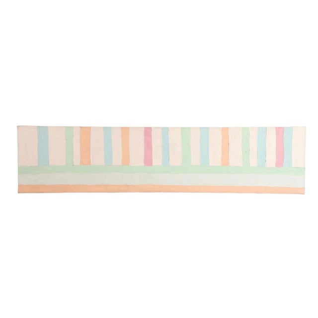 This is one of two pieces from the 1980's of an abstract oil on canvas horizontal pastel palette paintings. They are a...