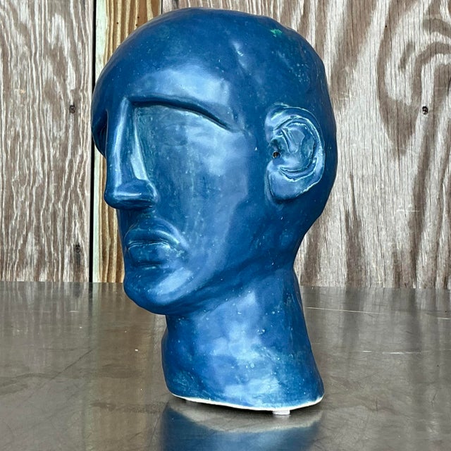 Mid 20th Century Vintage Boho Glazed Ceramic Bust For Sale - Image 4 of 6