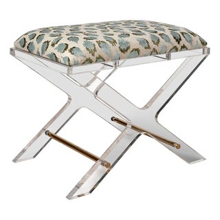 Delano Gold Ocelot Celadon Lucite X-Bench For Sale