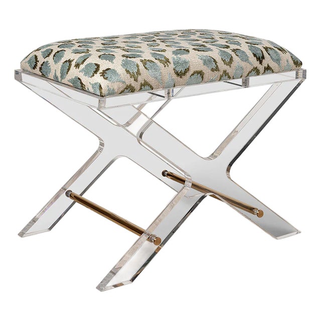 Delano Gold Ocelot Celadon Lucite X-Bench For Sale