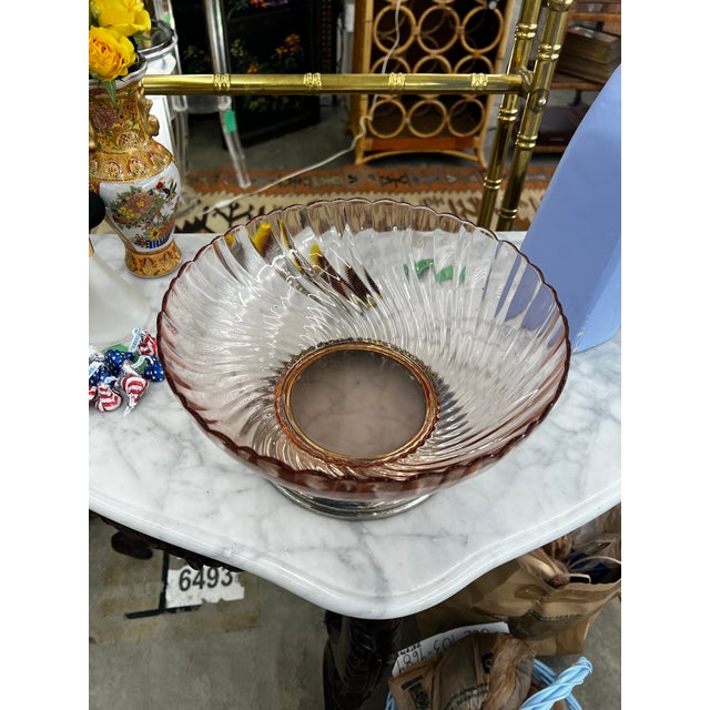 1970s Pink Depression Glass Bowl With Footed Silver Base For Sale In Atlanta - Image 6 of 7