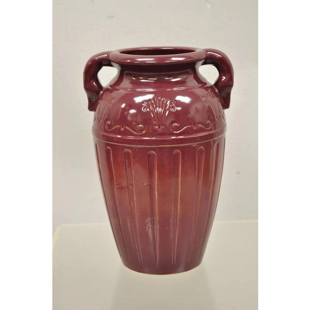 Antique r.r.p Co Roseville, Oh Red Stoneware Twin Handle 14" Red Jug Vase Vessel For Sale - Image 10 of 10