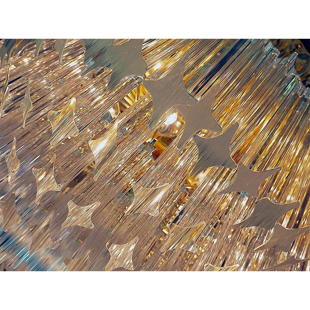 Metal German Flush Mount Chandelier in Crystal Prism & Gilt-Brass from Palwa, 1960s For Sale - Image 7 of 11