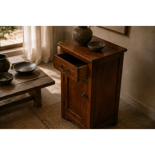 Rustic Rustic Walnut Bedside Cabinet, 1980s For Sale - Image 3 of 4