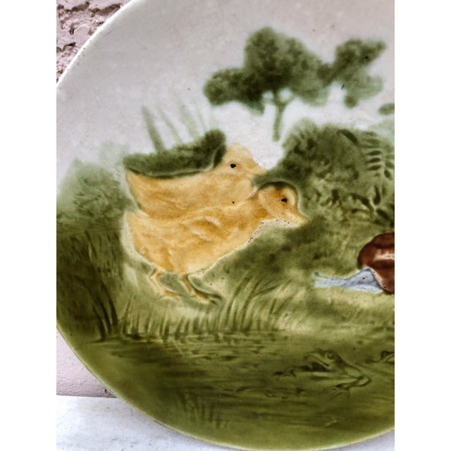 French Country C.1890 French Majolica Ducklings With Snail & Frog Plate Sarreguemines For Sale - Image 3 of 6