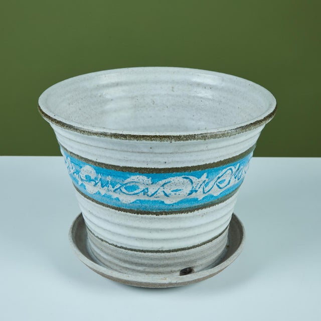 Ceramic Hand Thrown Glazed Planter with Water Catch For Sale - Image 7 of 11