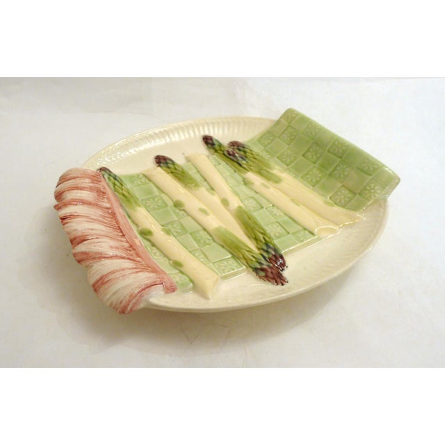 Mid-Century Modern Asparagus Serving Dish in French Barbotine Earthenware from Keller & Guérin, 1940s For Sale - Image 12 of 12