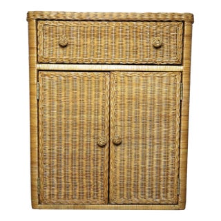 1960s Vintage Rattan and Wicker Cabinet For Sale