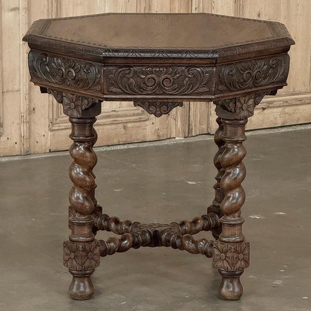 Burnt Umber Antique French Renaissance Octagonal Barley Twist Table For Sale - Image 8 of 17