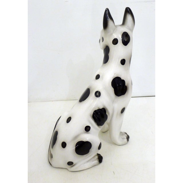 Large Ceramic Sculpture of a Seated Black and White Dog, 1970s For Sale - Image 11 of 13