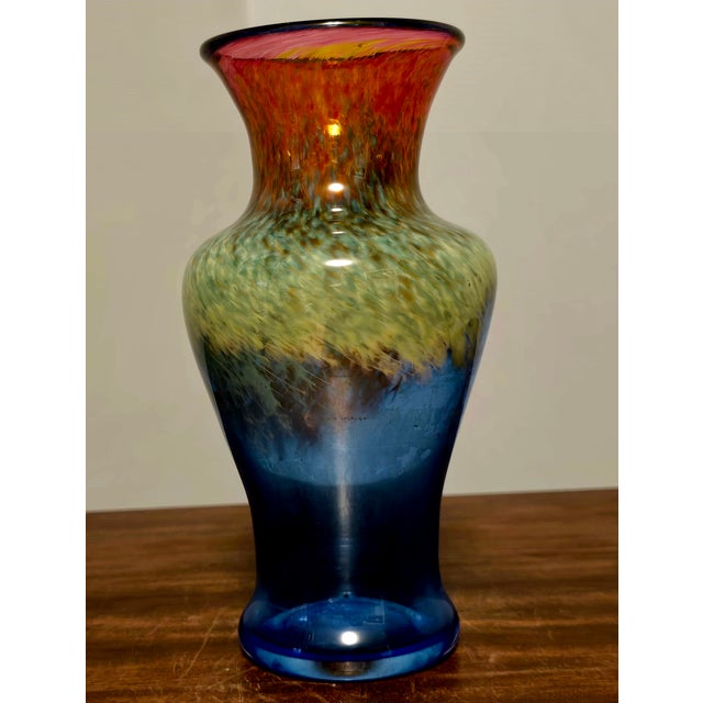 Contemporary Vintage Flux Studio Glass Vase, Cobalt to Amber Fade For Sale - Image 3 of 11