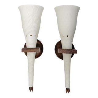 Alabaster Torchiere Wall Lamps, Italy, 1970s, Set of 2 For Sale