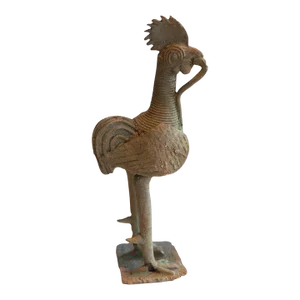 Vintage African Rooster With Snake Sculpture