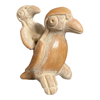 Pre Columbian Jama-Coaque Pottery Double Parrots Bird Sculpture, Ecuador For Sale