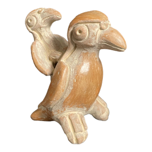 Pre Columbian Jama-Coaque Pottery Double Parrots Bird Sculpture, Ecuador