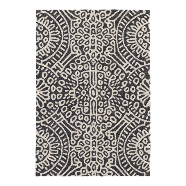 Dash & Albert by Annie Selke Temple Charcoal Micro Hooked Wool Rug, 5' x 8' For Sale