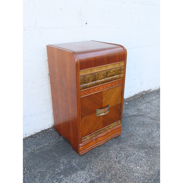 Wood Art Deco Waterfall Inlay Nightstand Side End Table 6301 For Sale - Image 7 of 9