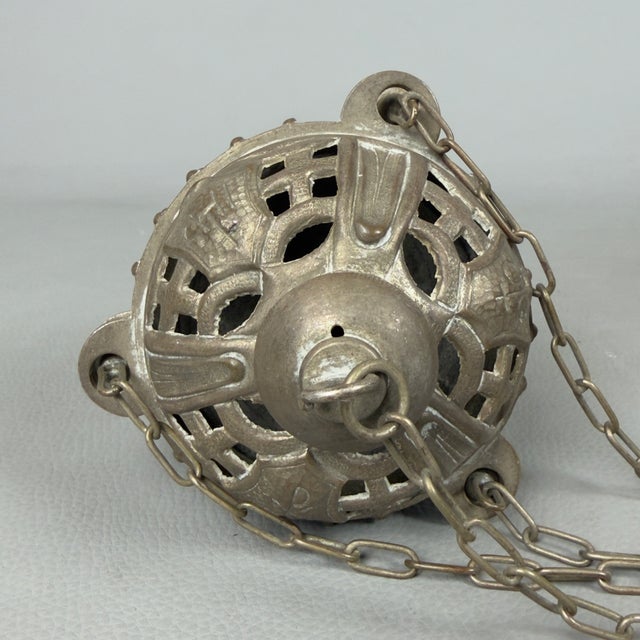 Silver Antique Handcrafted Embossed Brass Thurible Sacred Censer, Early 1900s For Sale - Image 8 of 12