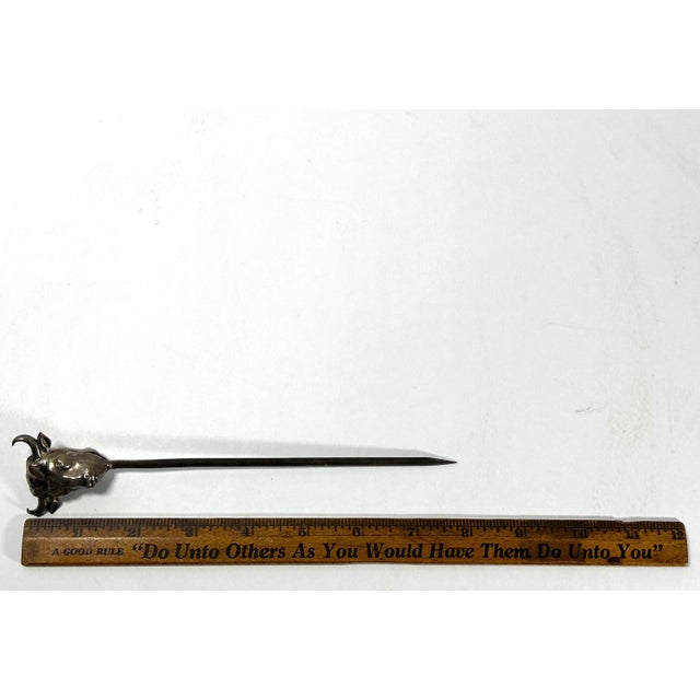 Antique Silver Plate Bovine Skewer: French Figural Food Ornament For Sale - Image 9 of 10