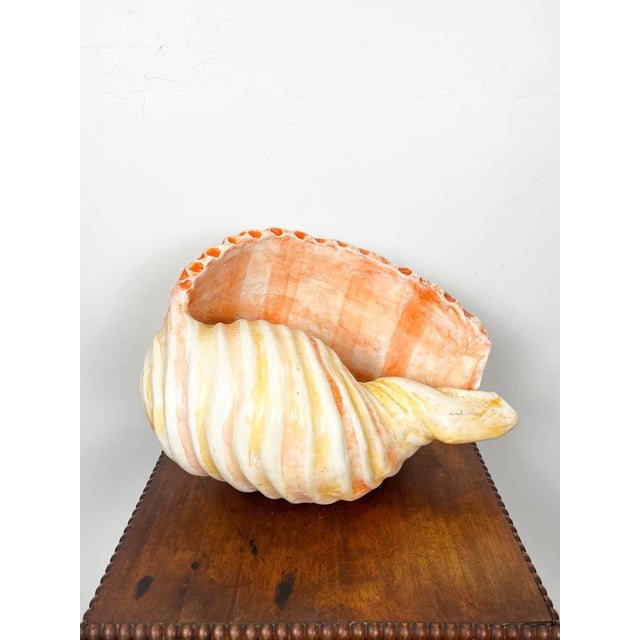 Vintage large painted ceramic shell. Signed "Hilda Mexico", part of a group of vintage hand painted ceramic shells from...