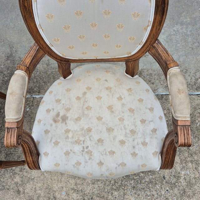 1990s 1990s Century Furniture Louis XVI Oak Open Arm Chairs Fauteuils for Reupholstery, a Pair For Sale - Image 5 of 12