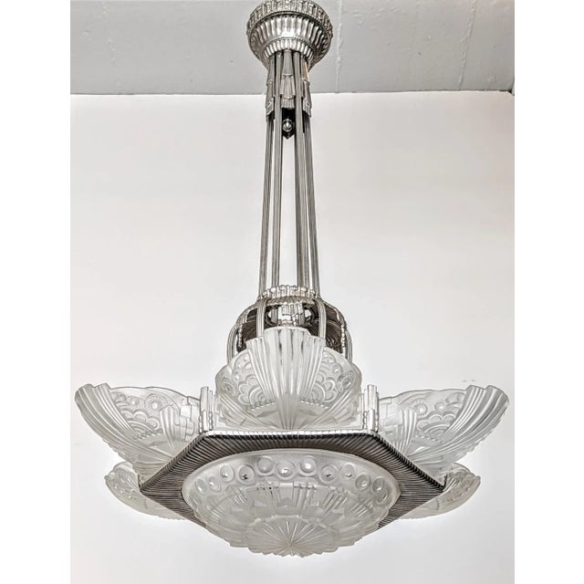 Silver French Art Deco Chandelier by “Georges Leleu” For Sale - Image 8 of 9