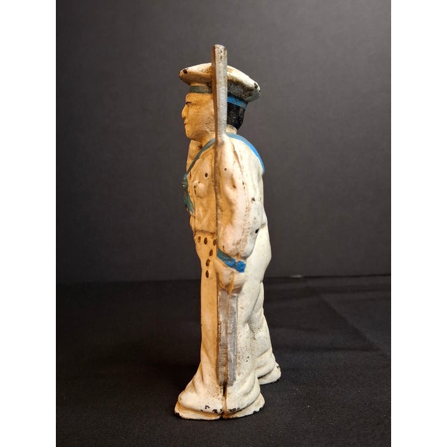 American Antique Hubley Cast Iron Saluting Sailor Oarsman Still Penny Bank C. 1910-1915 For Sale - Image 3 of 11