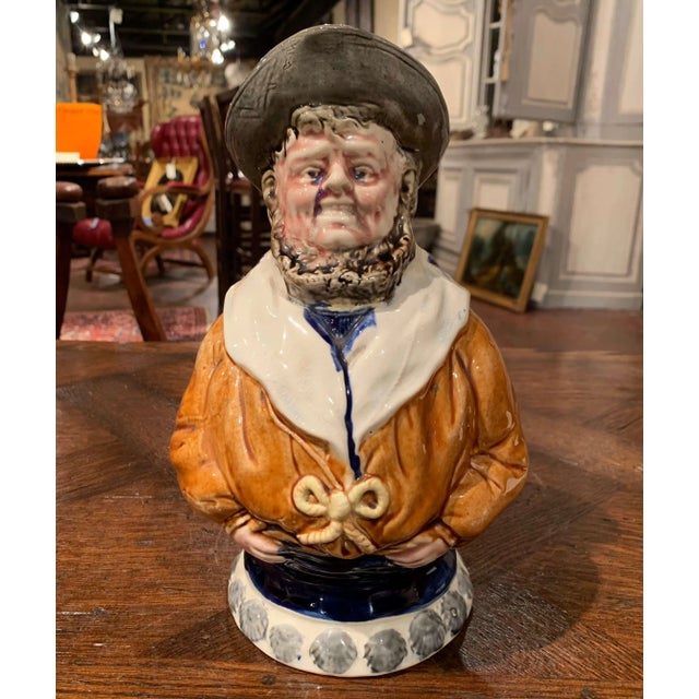 19th Century Belgian Nimy-Lès-Mons Barbotine Sailor Pitcher For Sale - Image 13 of 13