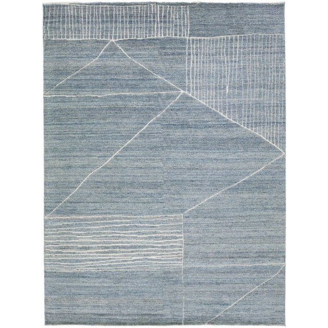 Textile 2020s Handmade Apadana's Blue Modern Moroccan Style Wool Rug For Sale - Image 7 of 7
