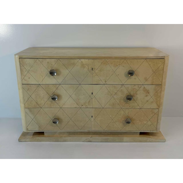 Belgian Art Deco Engraved Parchment Chest of Drawers, Late 1940s For Sale - Image 3 of 16