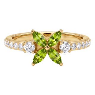 Marquise Cut Peridot Engagement Ring | August Birthstone Ring | Floral Diamond Cluster Ring Us 7 For Sale